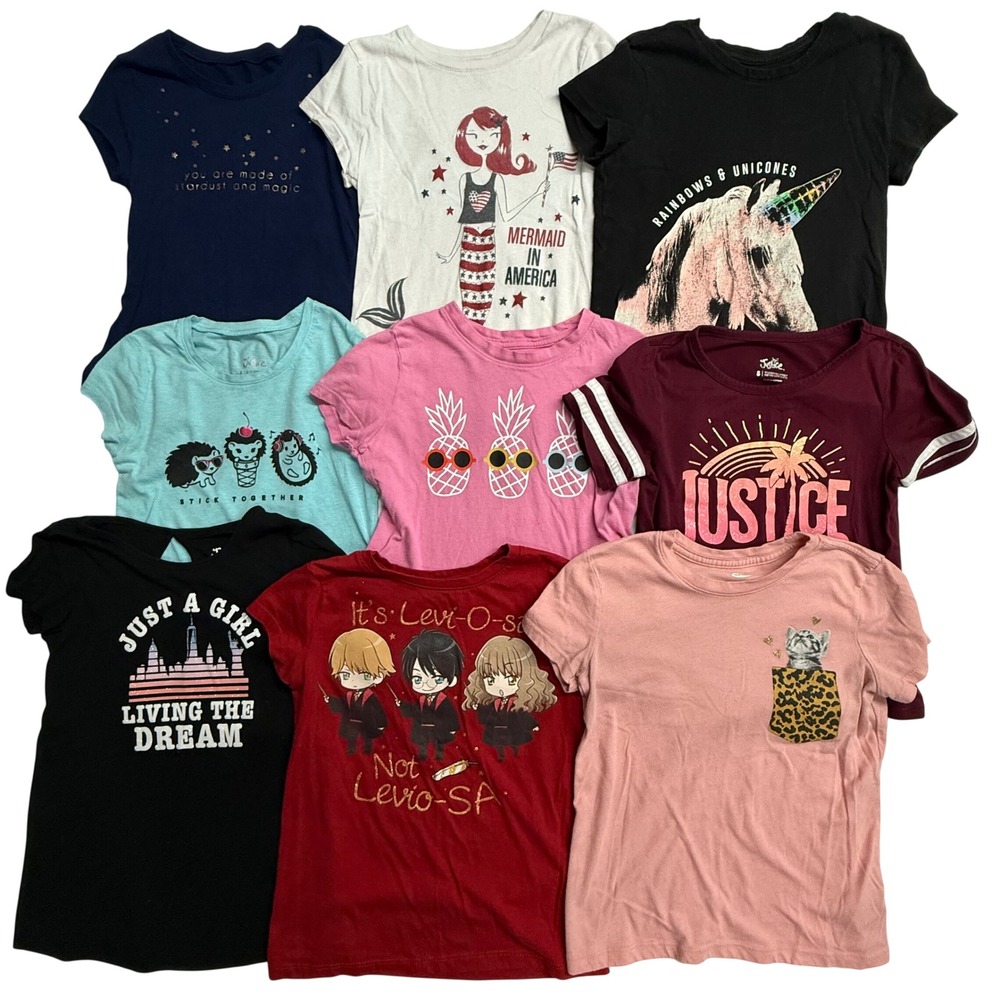 Girls Size 8 M Graphic T Shirt Lot 9 Pc Justice Old Navy Harry Potter Unicorn